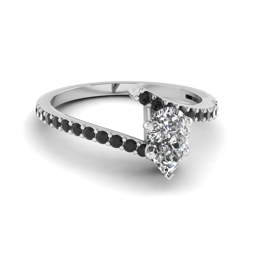  Teardrop Gemstone Engagement Ring with Black Diamond 950 Platinum