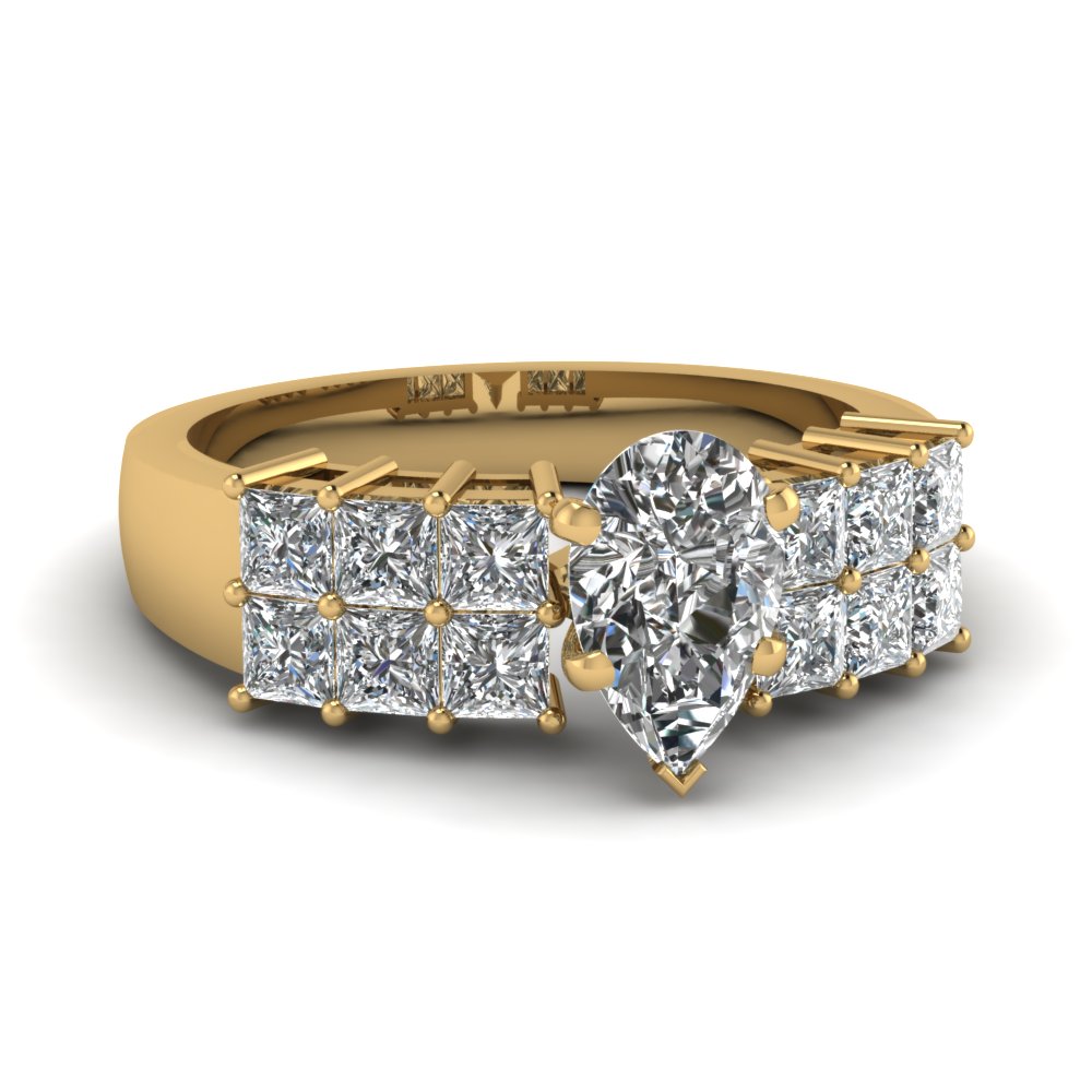 pear shaped diamond 2 row wide basket engagement ring in 14K yellow gold FDENR242PER NL YG