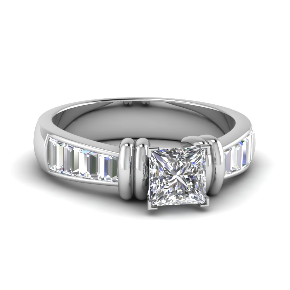 princess cut diamond with baguette side stones