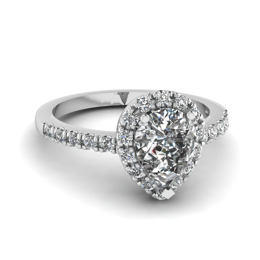 Pear Shaped Diamond White Gold Halo Ring