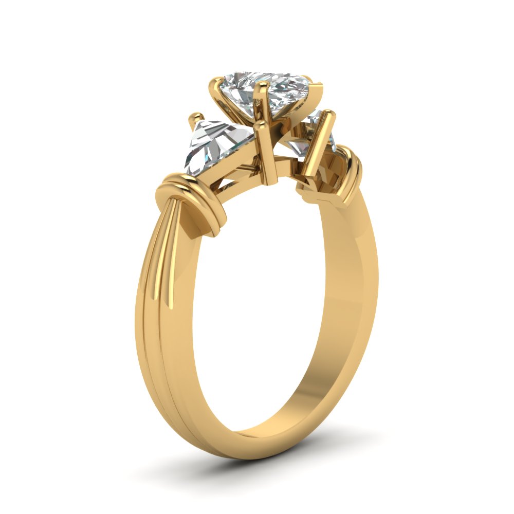 Trillion 3 Stone Pear Diamond Engagement Ring In 14K Yellow Gold ...