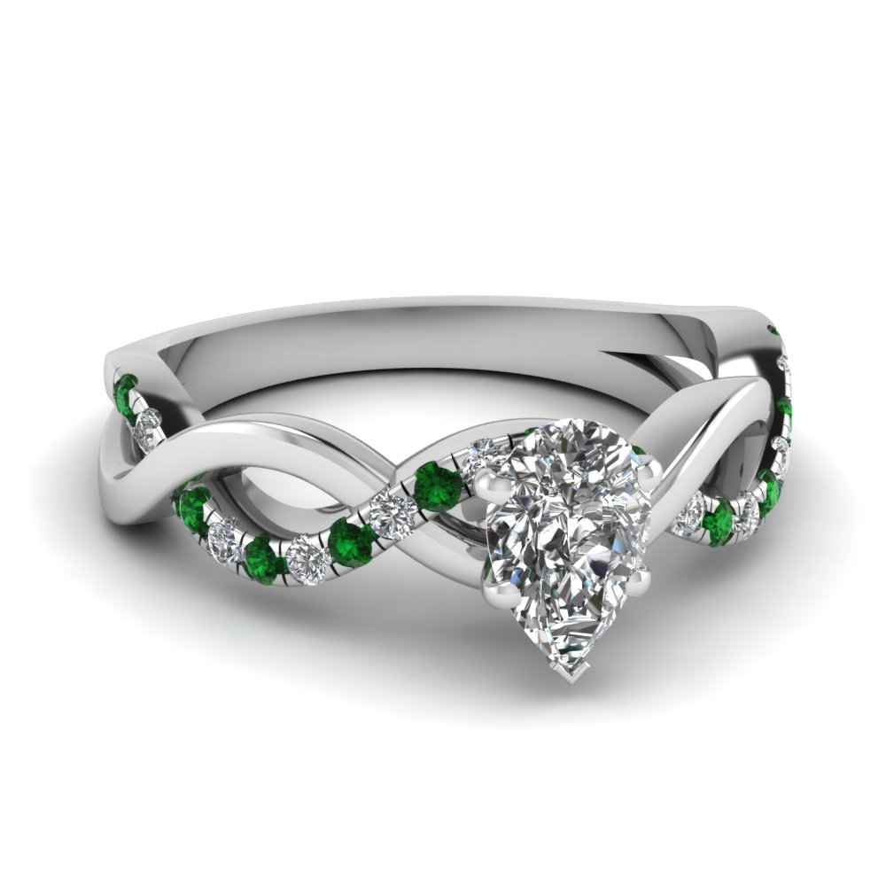 Infinity Pear Shaped Diamond Engagement Ring With Emerald In 14K ...