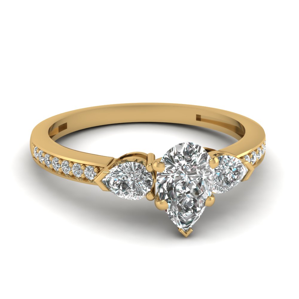 petal 3 stone pear shaped diamond engagement ring sale in 14K yellow gold FDENS3111PER NL YG