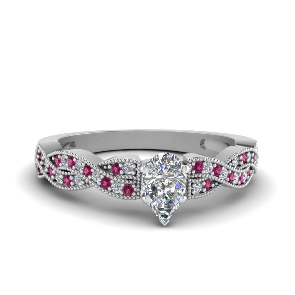 Milgrain Pink Sapphire Pear Diamond Ring