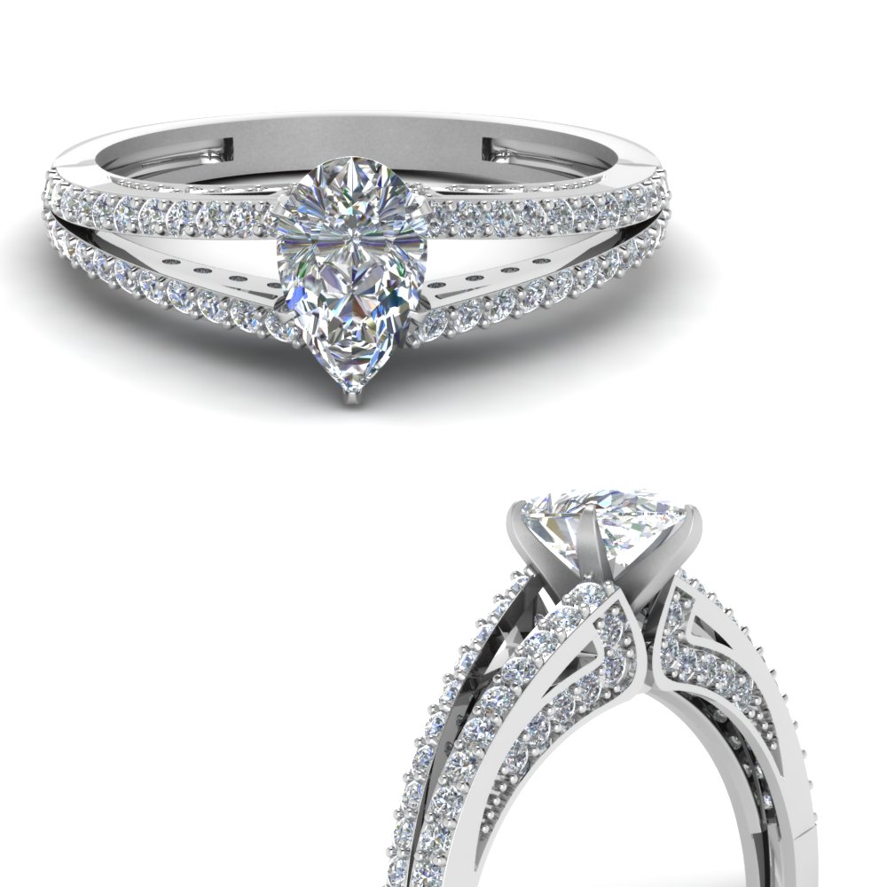 Split Pear Diamond Engagement Ring In 14K White Gold | Fascinating Diamonds