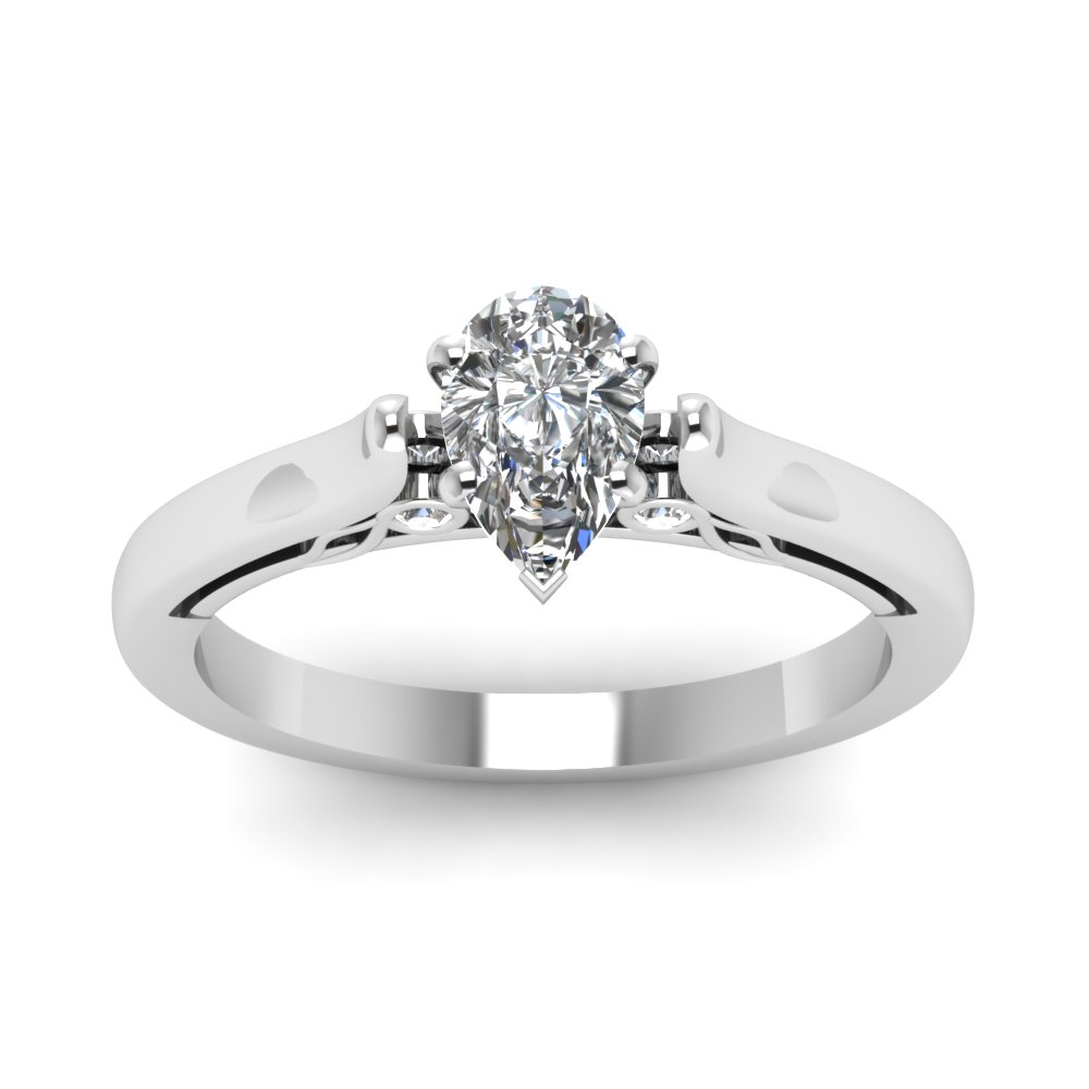 Pear Shaped Cathedral Diamond Engagement Ring In 14K White Gold ...