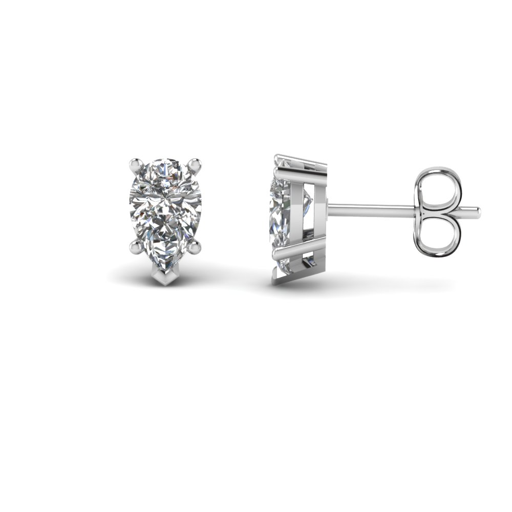Pear Shaped Diamond Stud Earring 2 Ct In 14k White Gold Pear Shaped Diamond Stud Earring 2 Ct
