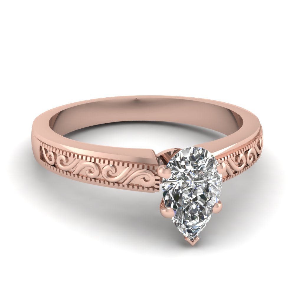 Pear Shaped Diamond Wave Design Solitaire Ring In 18k Rose Gold Pear Shaped Diamond Wave Design Solitaire Ring In