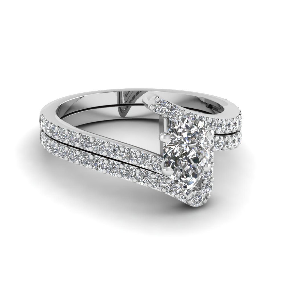Bypass Pear Shaped Diamond Bridal Ring Set In 14K White