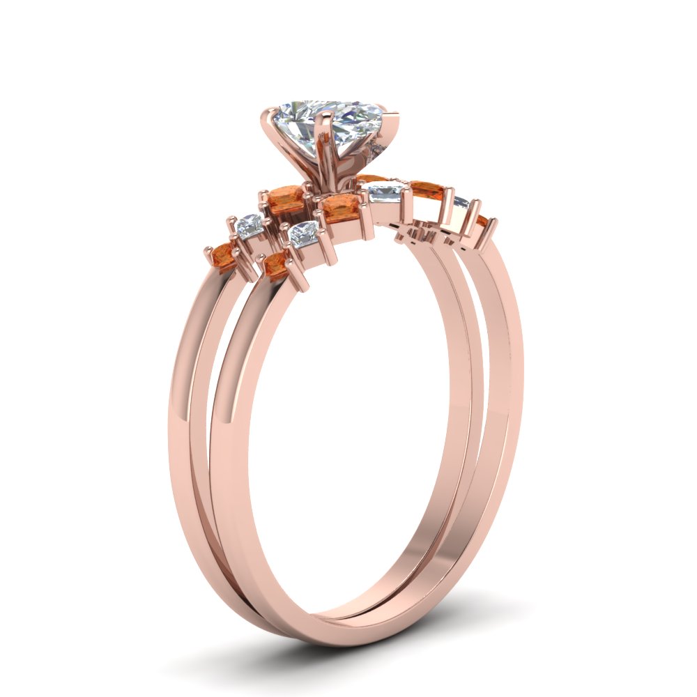 Pear Shaped Kite Set Diamond Moissanite Bridal Set With Orange Sapphire ...