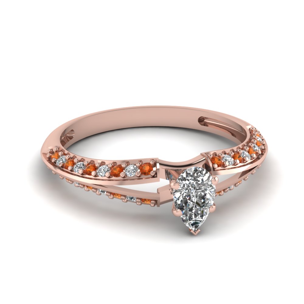 Pear Shaped Orange Sapphire Engagement Rings