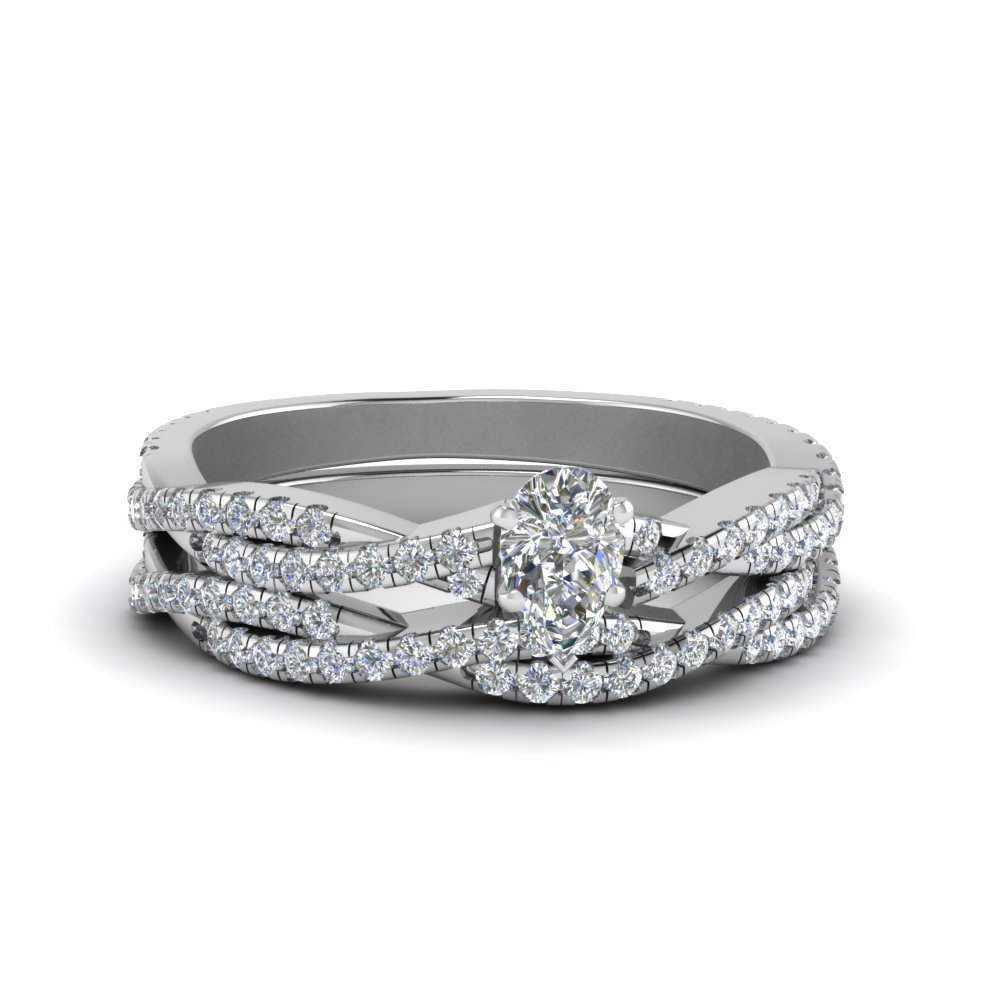 Pear Shaped Simple Diamond Twisted Vine Bridal Ring Set In