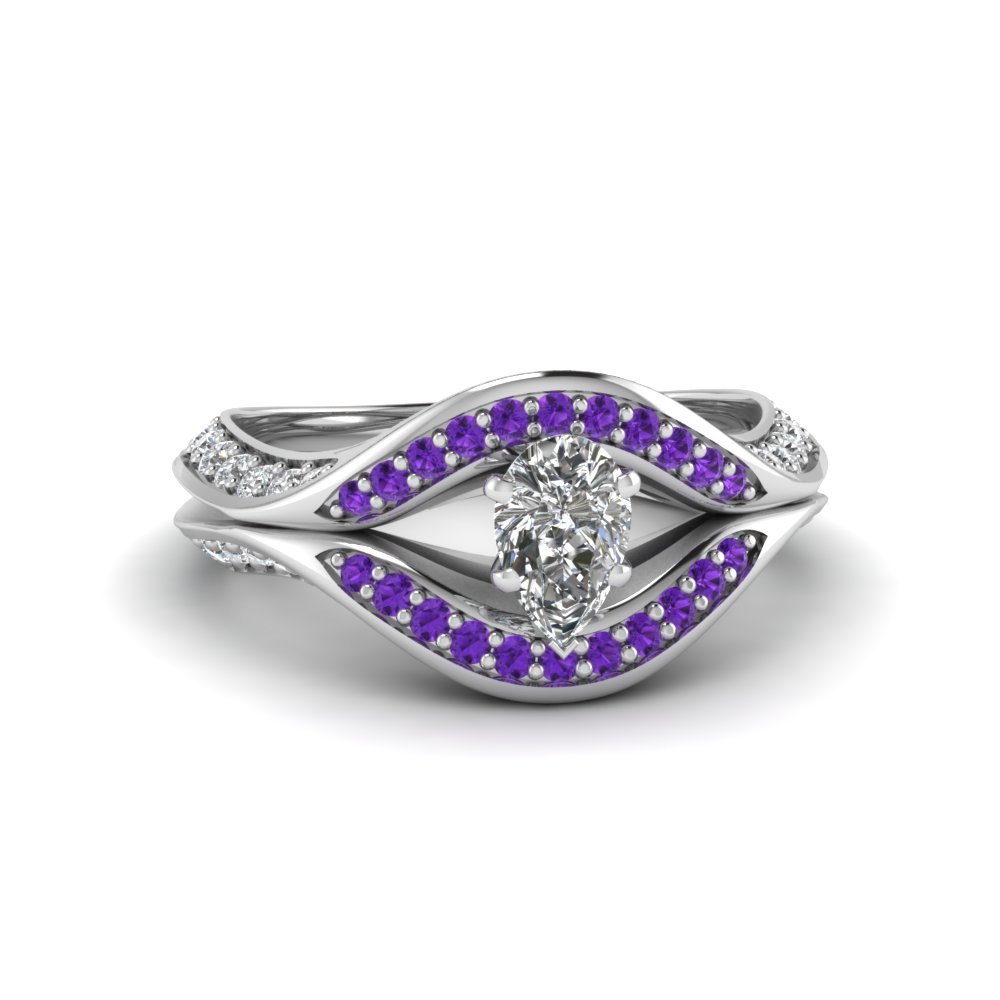 Halo Purple Topaz Pear Cut Engagement Ring