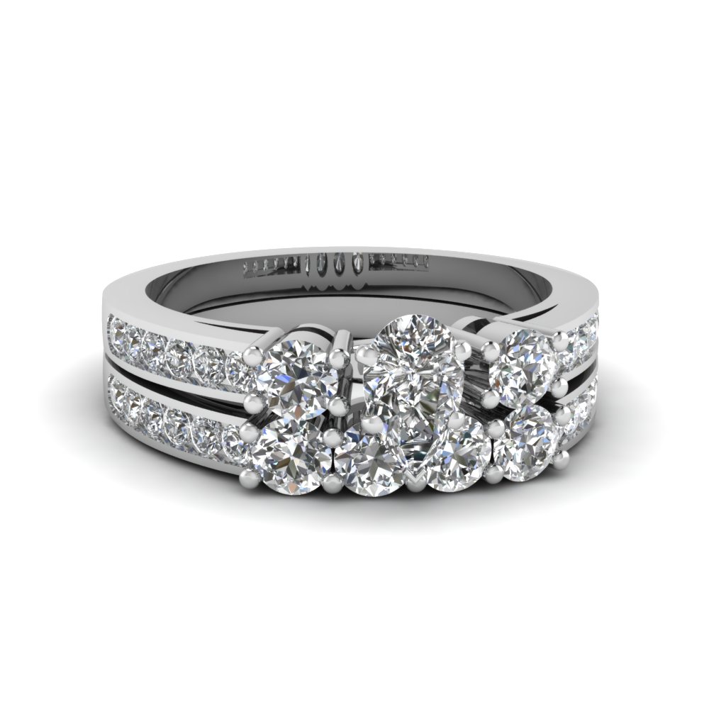 Pear Shaped Three Stone Diamond Channel Wedding Set In 950 Platinum ...