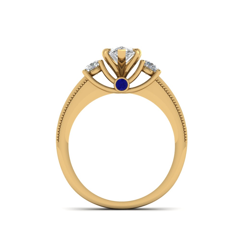 3 Stone Floating Milgrain Pear Diamond Wedding Ring With Sapphire In ...