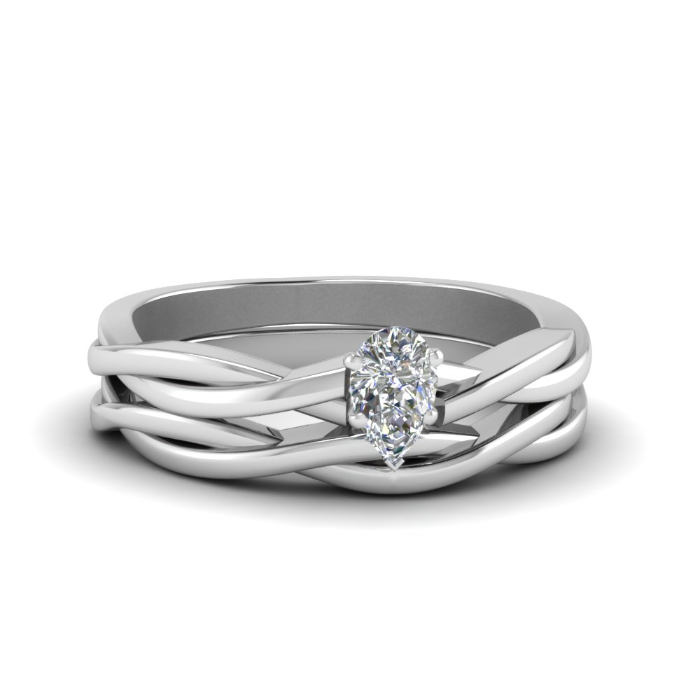 White Gold Pear Shaped Wedding Sets