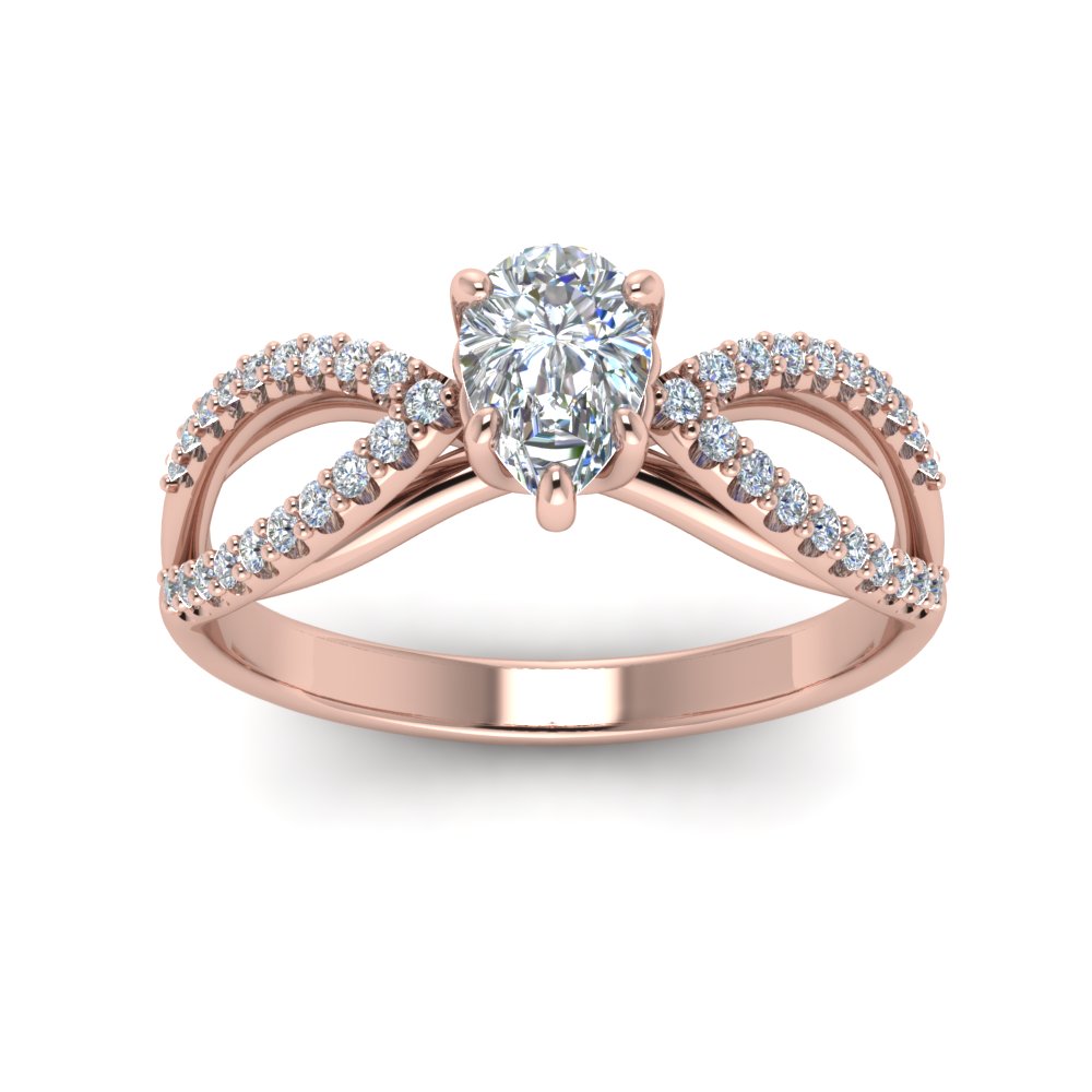 1 Carat Pear Lab Grown Split Shank Diamond Ring with 14K Rose Gold White Diamond
