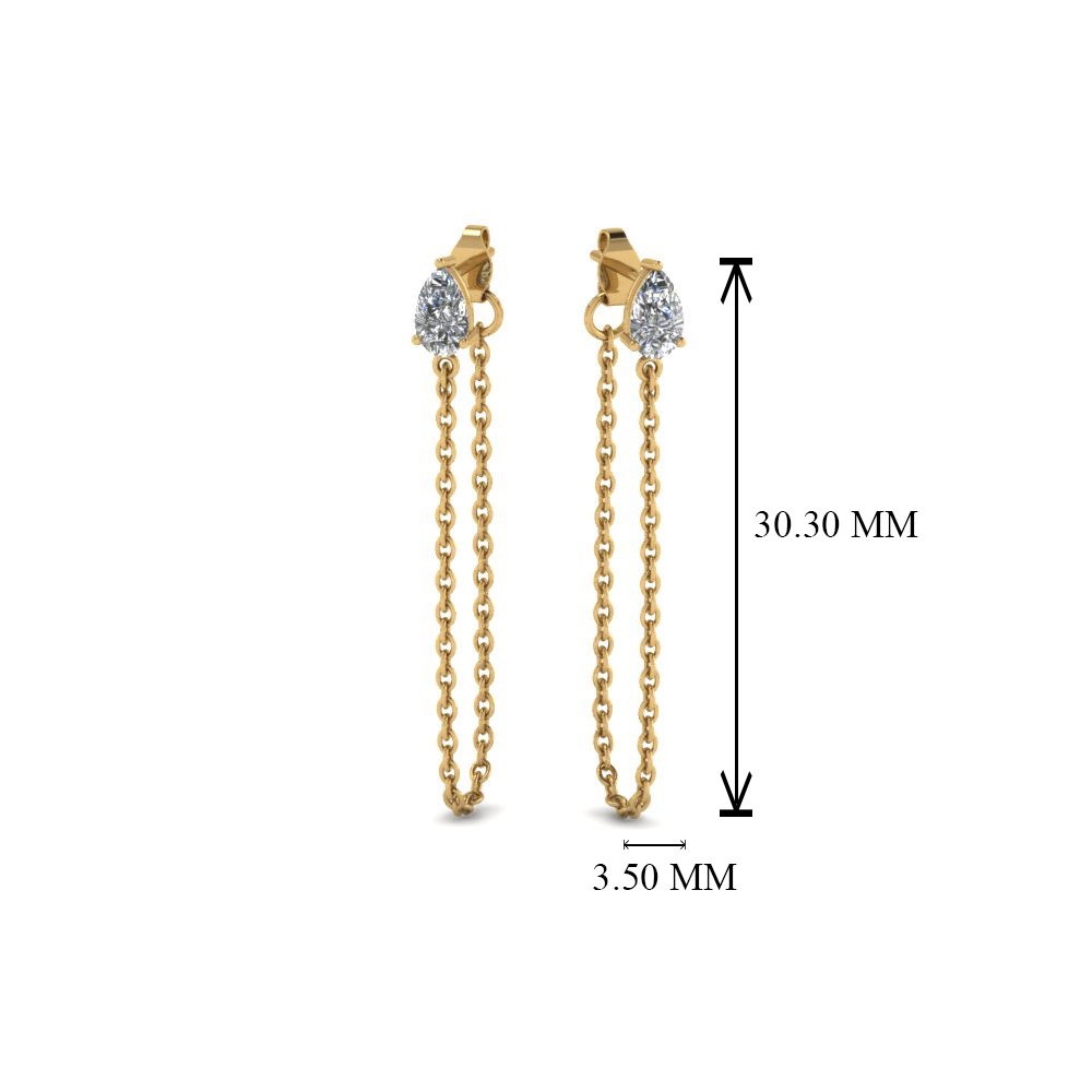 Pear Stud Chain Drop Earring In 14K Yellow Gold | Fascinating Diamonds