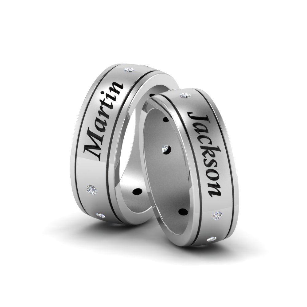 Personalized Gay Wedding Band With Diamonds In 14K White Gold FDLG8298BANGLE2 NL WG 