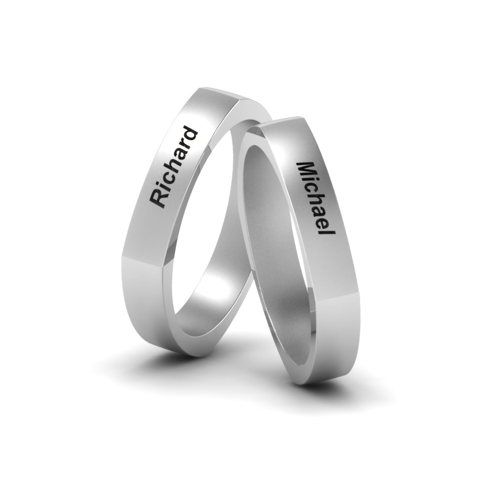 Personalized Gay Wedding Rings In 950 Platinum FDLGSQR7BANGLE2 4MM NL WG 