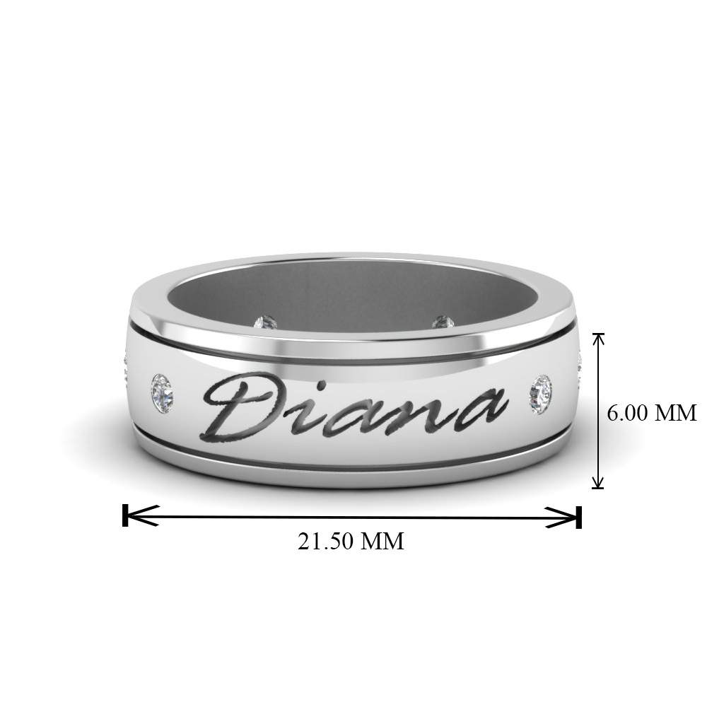 Personalized Mens 6.0Mm Diamond Wedding Band In 14K White