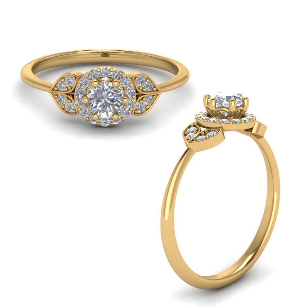 petal halo diamond engagement ring in FD8629RORANGLE1 NL YG
