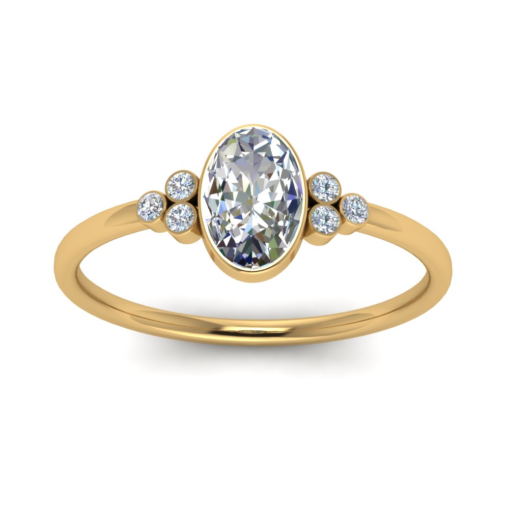 Petite Bezel Set Oval Shaped Diamond Engagement Ring In 14K Yellow Gold ...