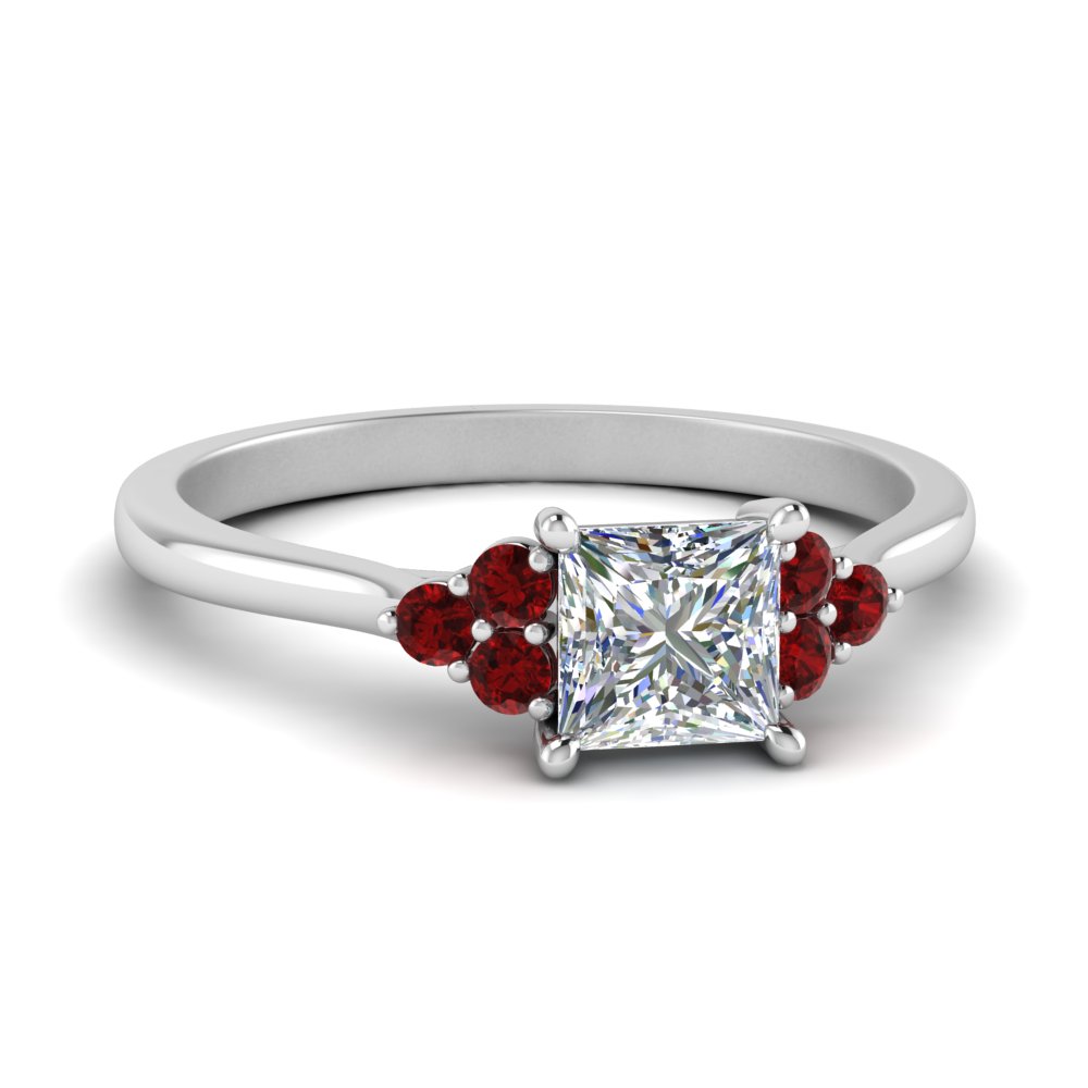 petite cathedral princess cut diamond engagement ring with ruby in FD9275PRRGRUDR NL WG