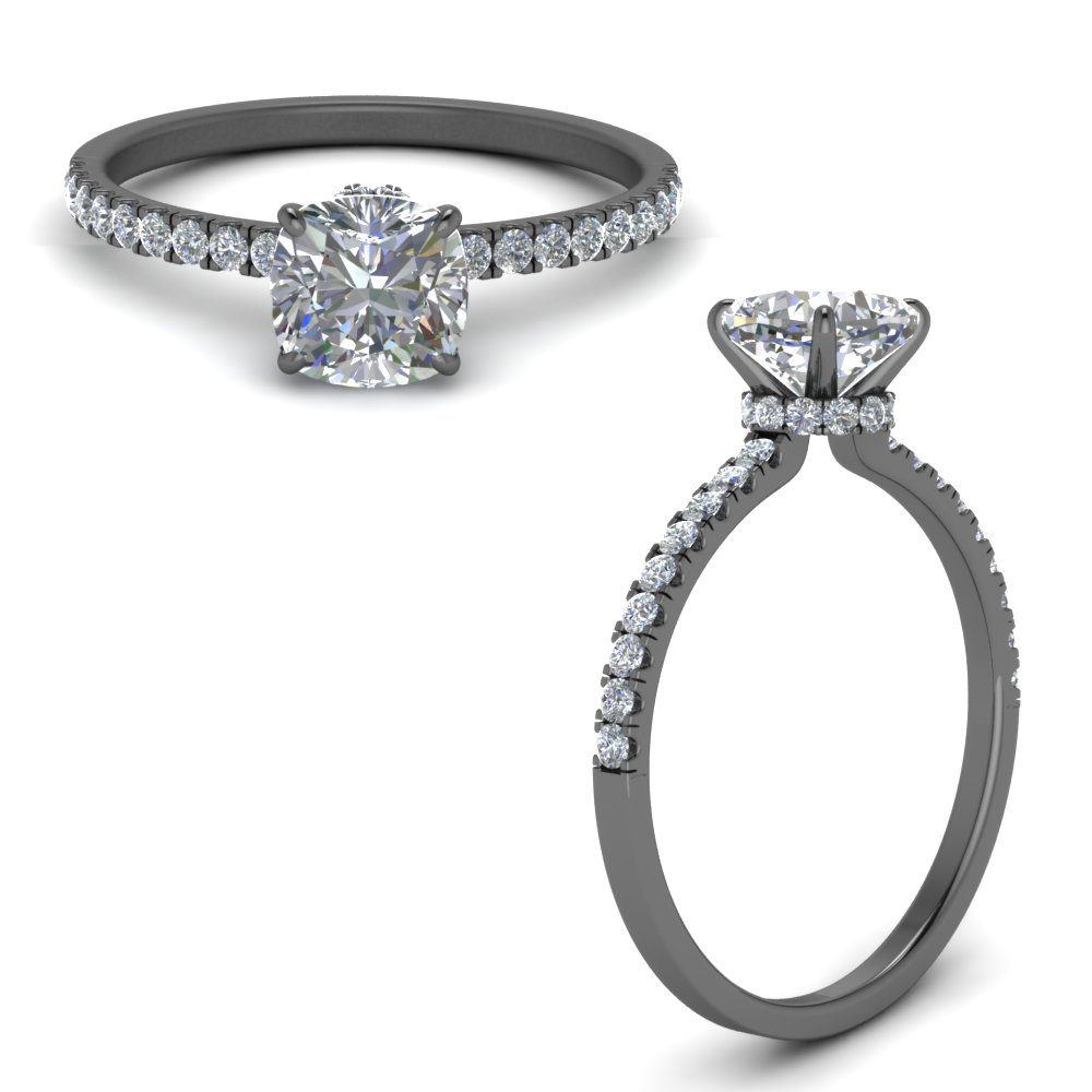Petite Hidden Halo Cushion Cut Diamond Engagement Ring In 14k