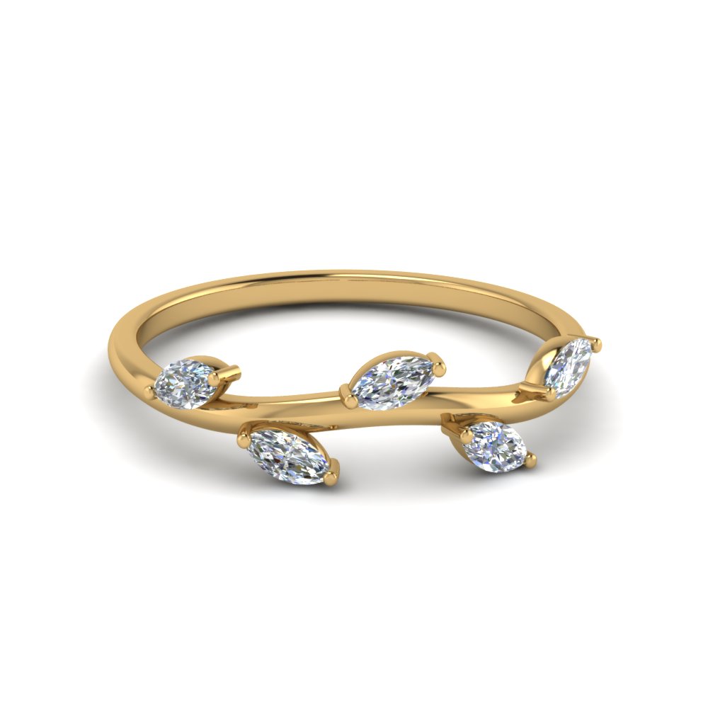 petite leaf design marquise diamond band in 14K yellow gold FD122971B NL YG