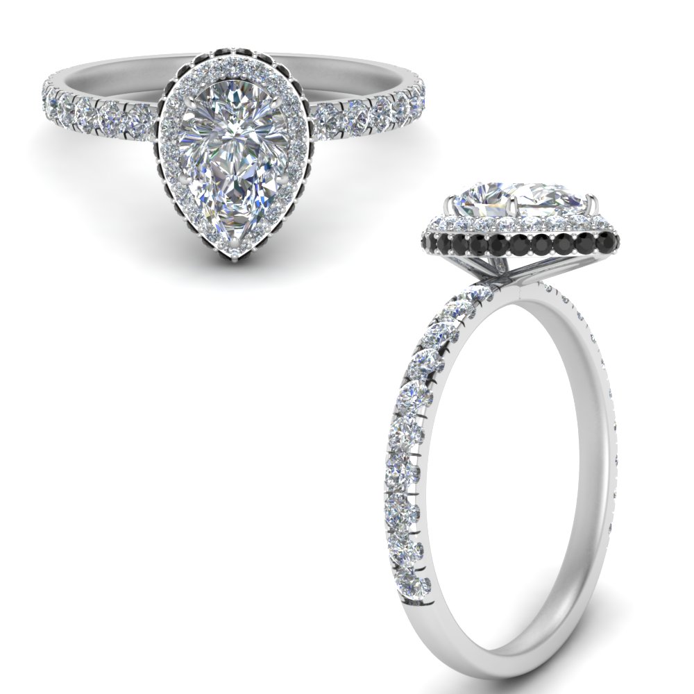 Petite Pear Shaped Under Halo Engagement Ring With Black Diamond In 950 ...