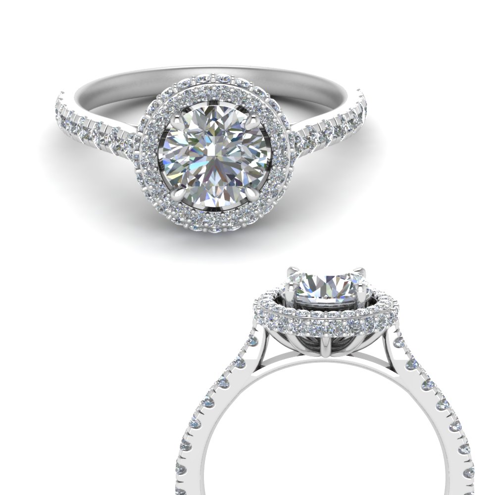 Petite Under Halo Diamond Engagement Ring In 18K White Gold ...