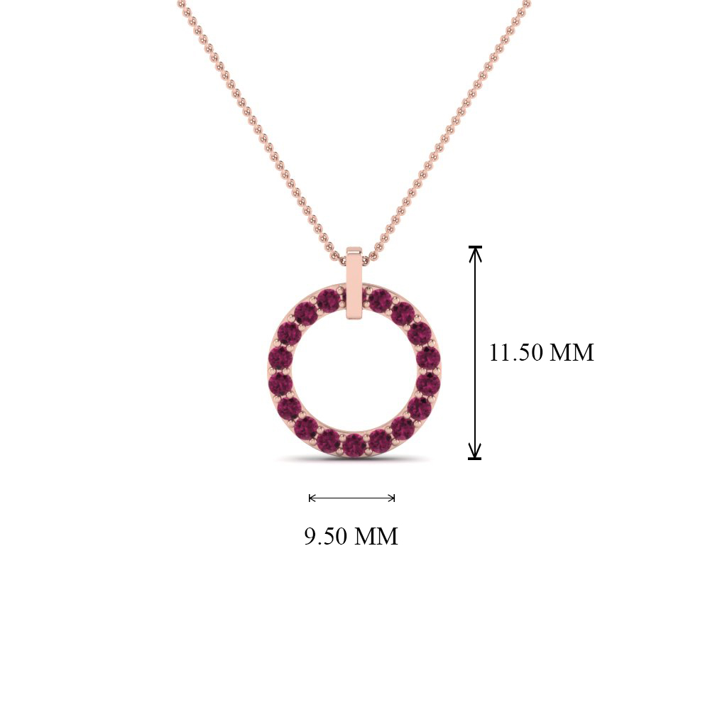 Semi Mount Shaped Diamond Open Circle Pendant Necklace with Pink Sapphire 14K Rose Gold