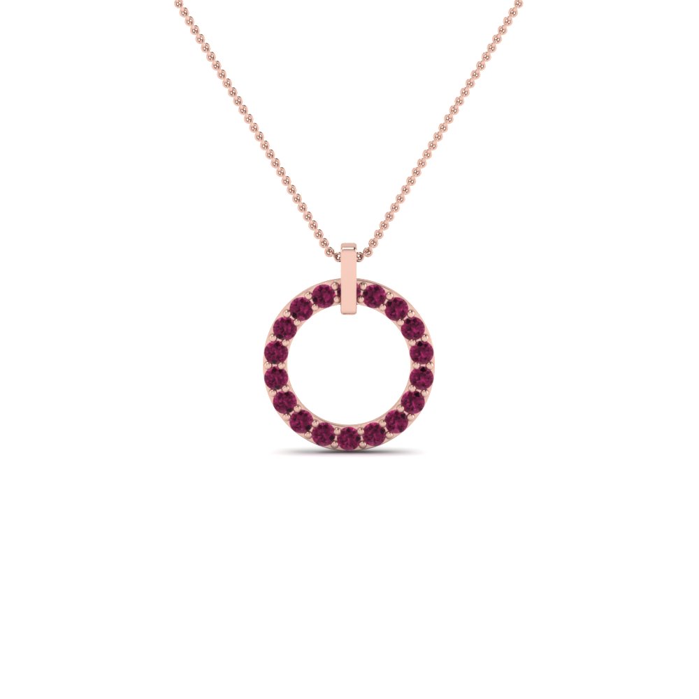 pink sapphire diamond open circle pendant necklace jewelry in 14K rose gold FDPD8090GSADRPI NL RG GS