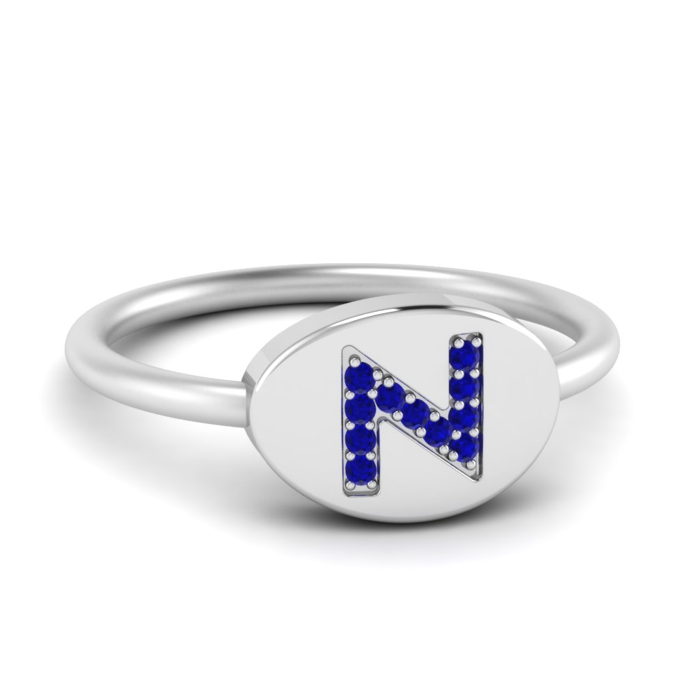 Pinky Initial Sapphire Signet Ring In 14K White Gold | Fascinating