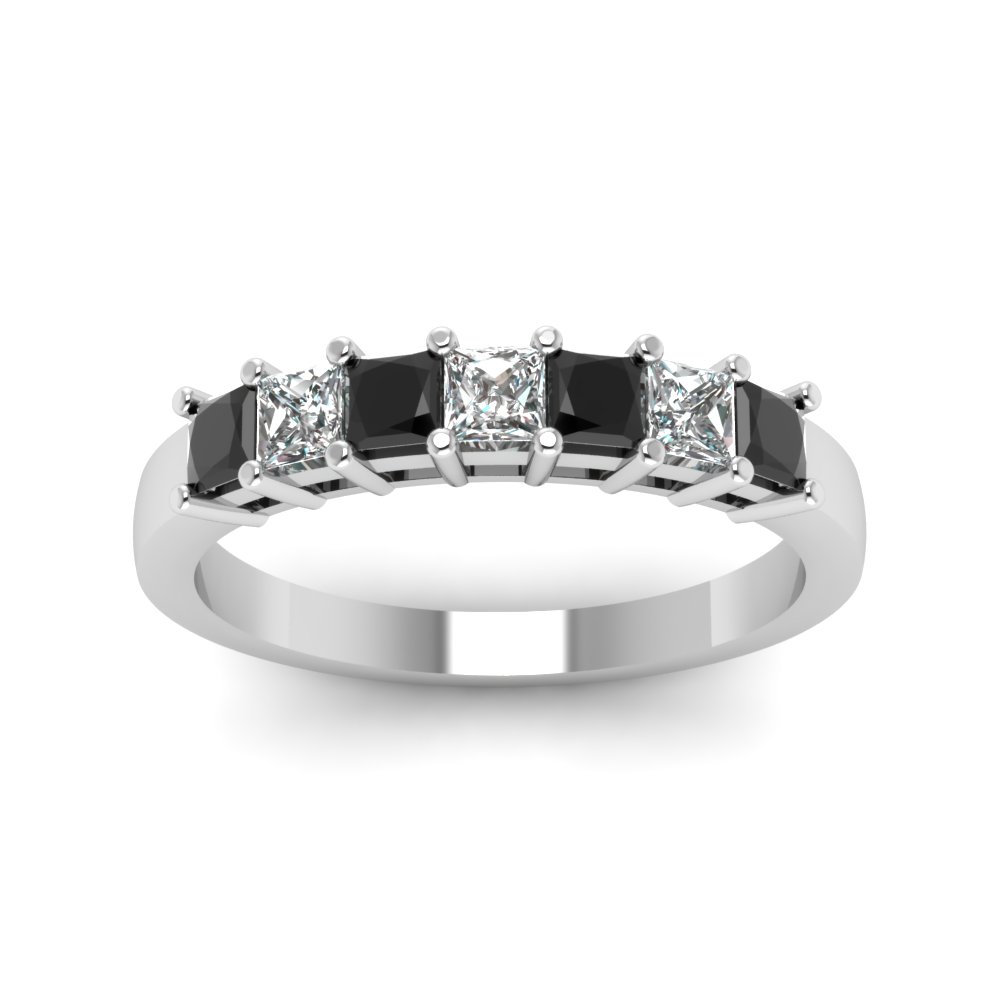 Princess Cut 7 Stone Wedding Anniversary Band With Black diamond In 18K ...