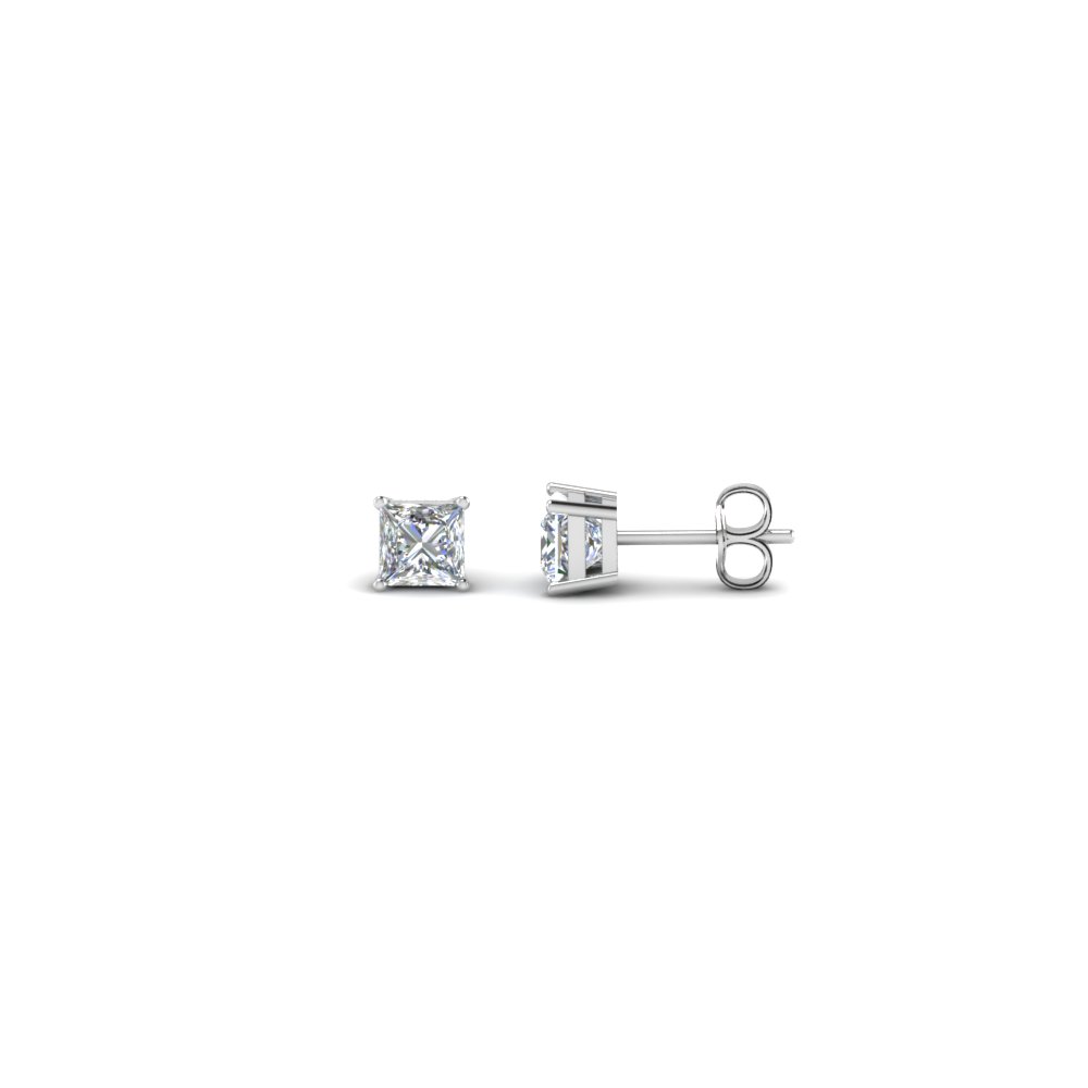 Princess Cut 0.34 Carat Diamond Earrings In 14K White Gold ...
