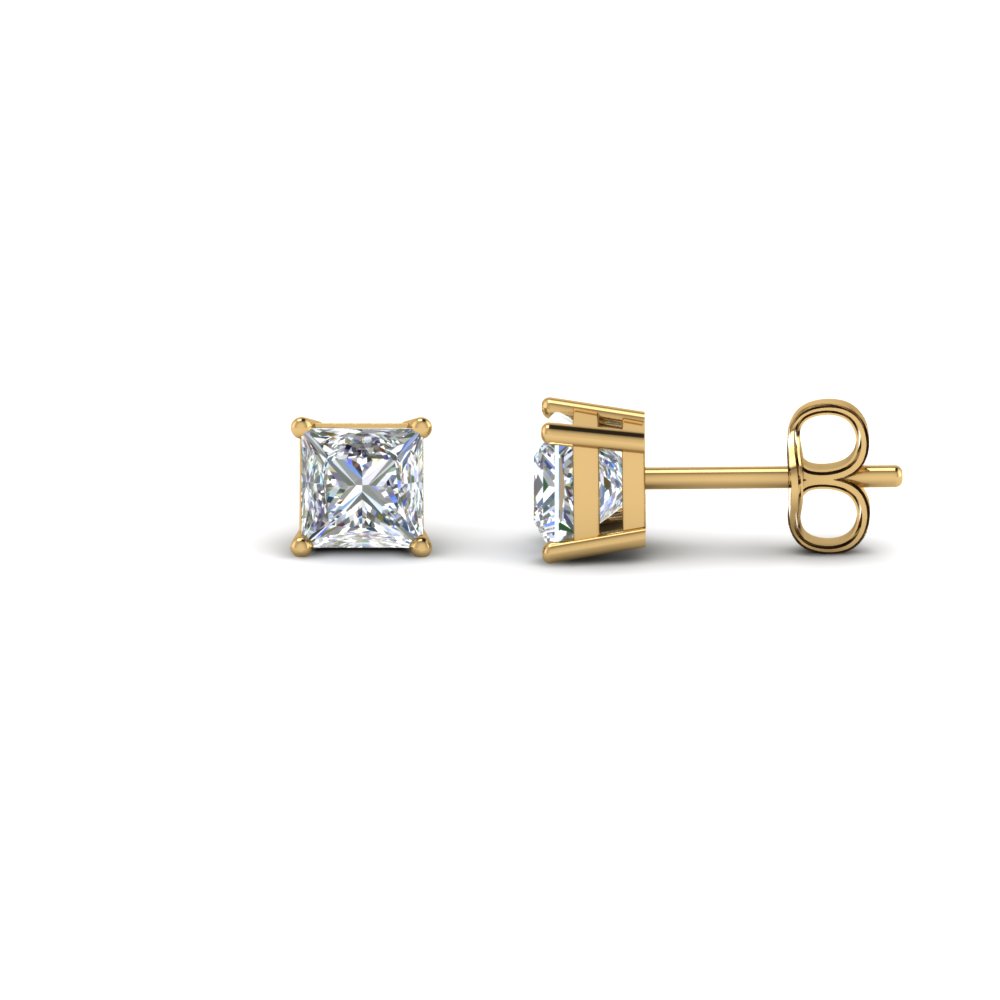 Princess Cut 1 Carat Diamond Earrings In 18K Yellow Gold  Fascinating  Diamonds