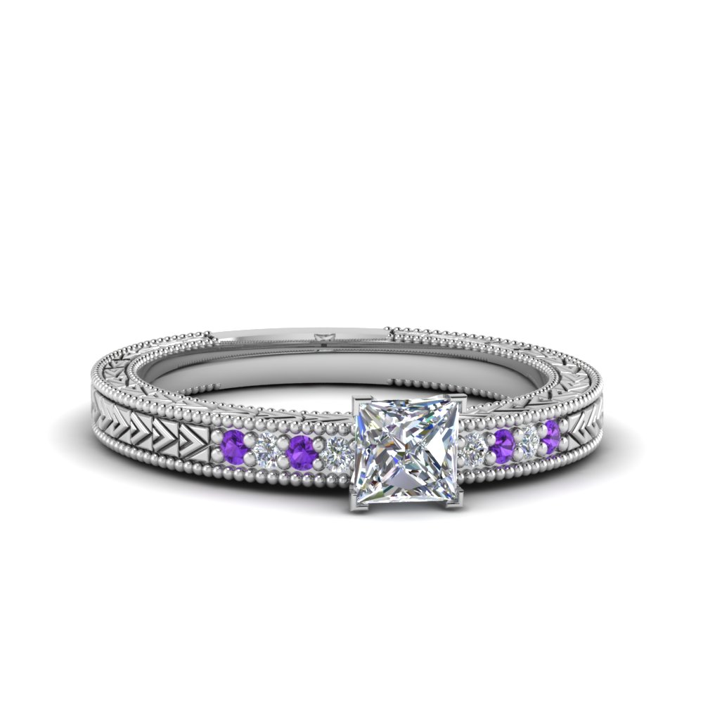 Princess Cut Purple Topaz Engagement Rings