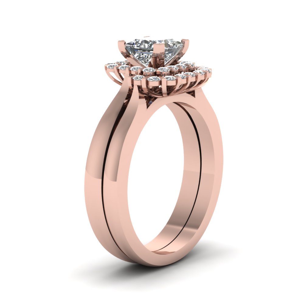 Princess Shaped Princess Regal Set with White Diamond in 14K Rose Gold