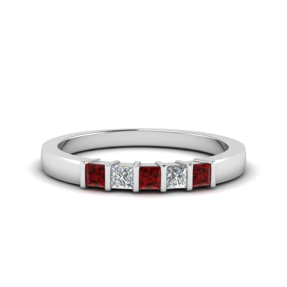 0.50 ct. diamond 5 stone bar wedding band with ruby in FDWB314BGRUDR NL WG
