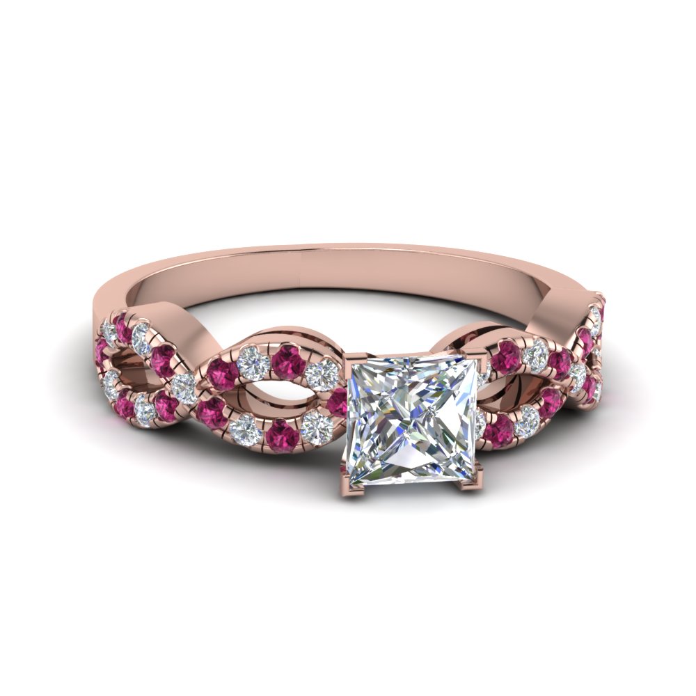 Princess Cut Braided Diamond Engagement Ring With Pink Sapphire In ...