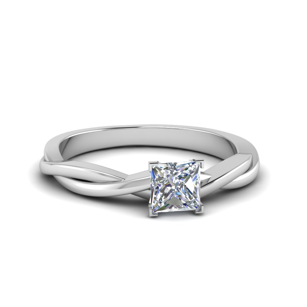 princess cut braided single moissanite engagement ring in 14K white gold FD8252PRR NL WG
