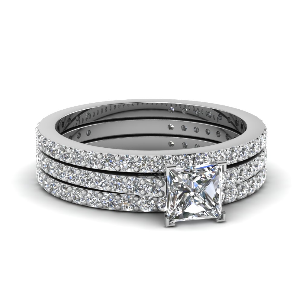 princess cut moissanite eternity trio wedding ring set in 14K white gold FDENS1425TPR NL WG