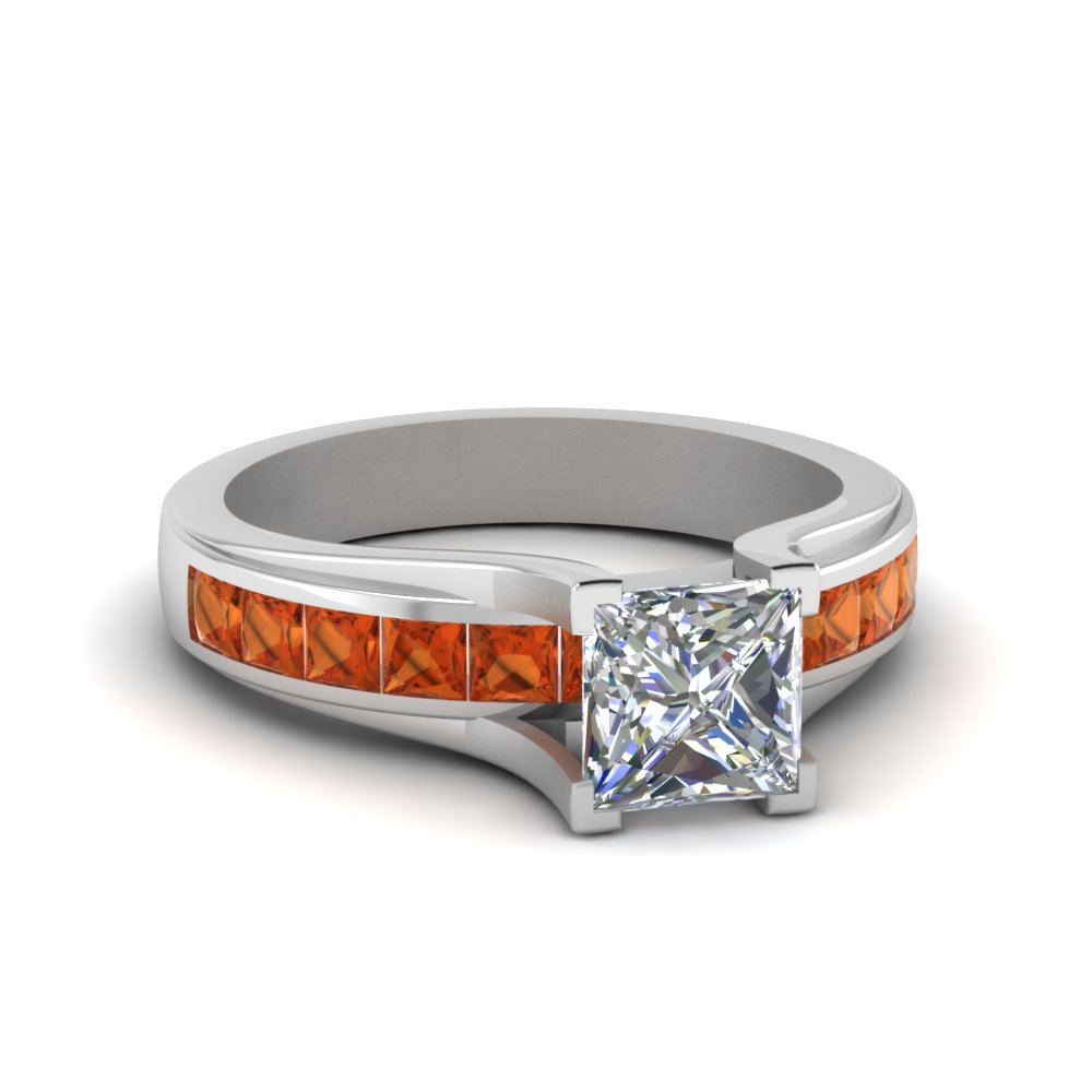 princess cut channel set orange sapphire engagement ring in FD1048PRRGSAOR NL WG