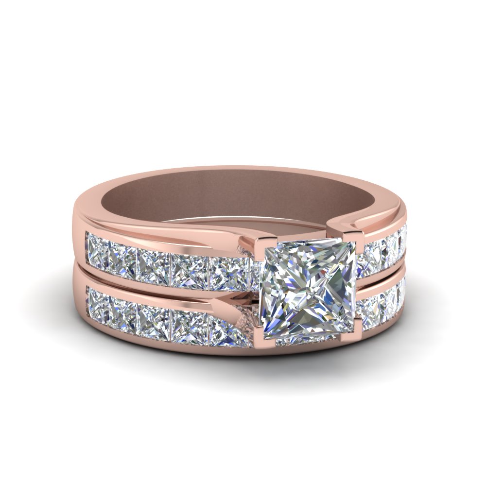 18k Rose Gold gp Channel Set Wedding Anniversary Princess Round lab Diamond Ring 