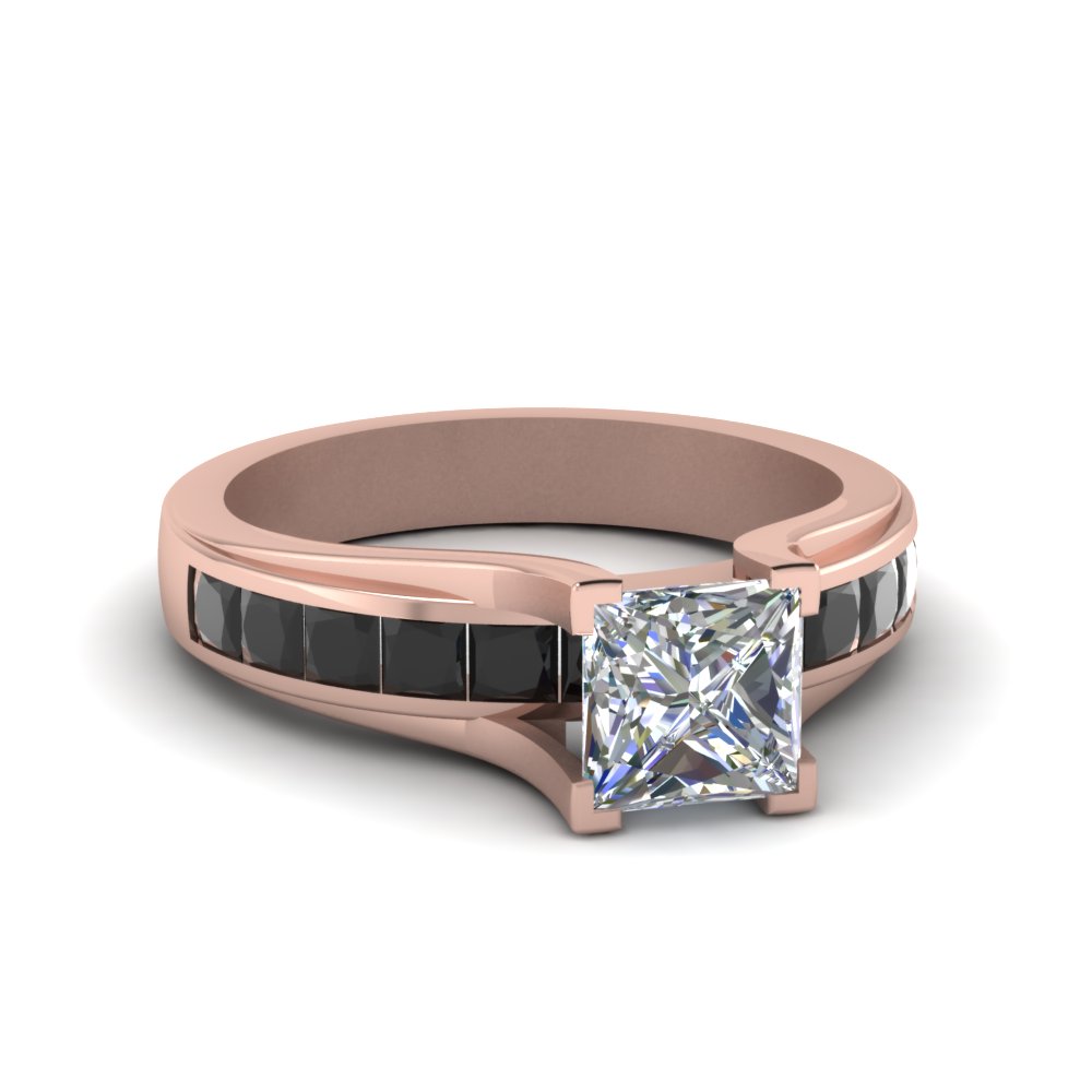 princess cut channel set black diamond engagement ring in FD1048PRRGBLACK NL RG