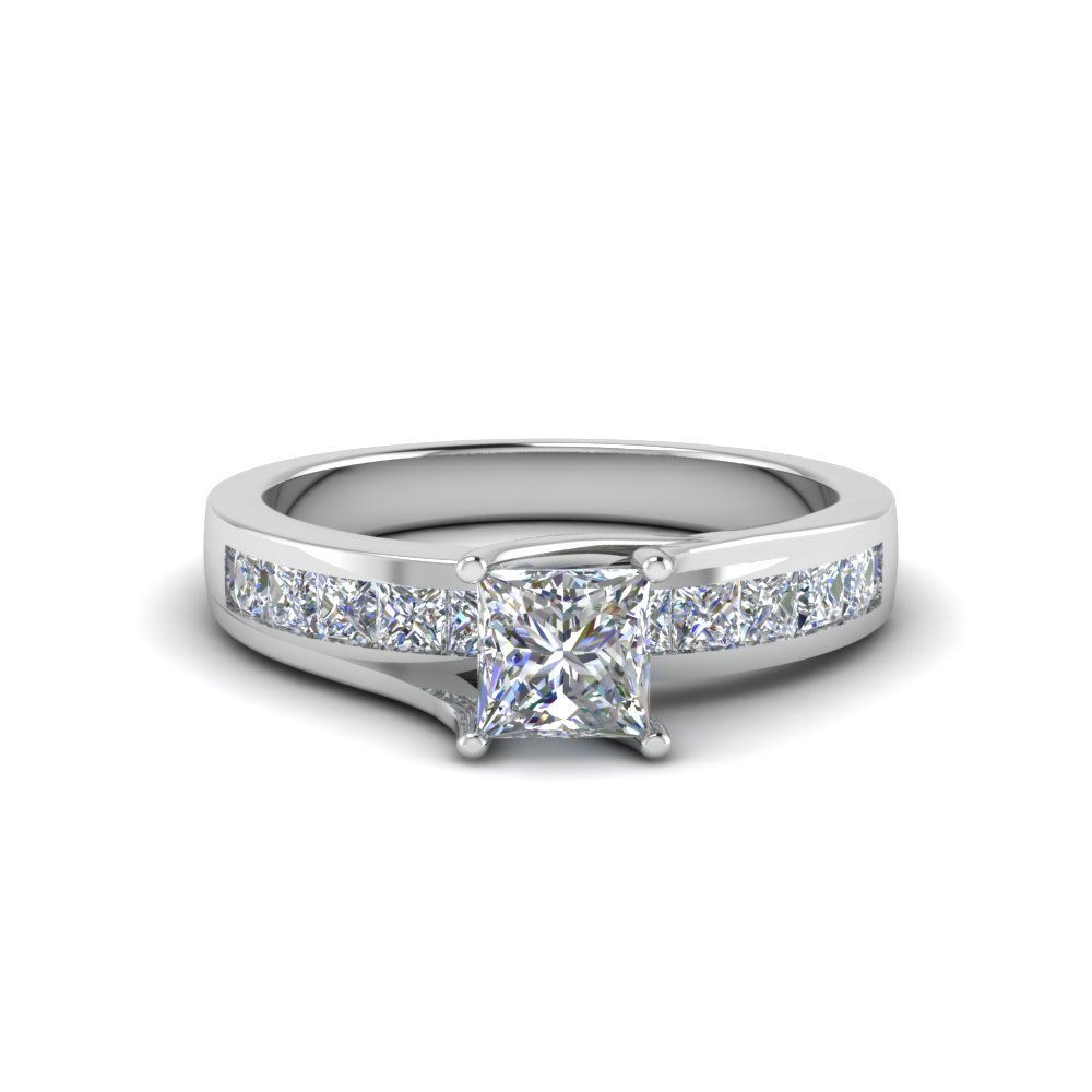 Princess Cut Diamond Channel Set Engagement Ring In 18K White Gold