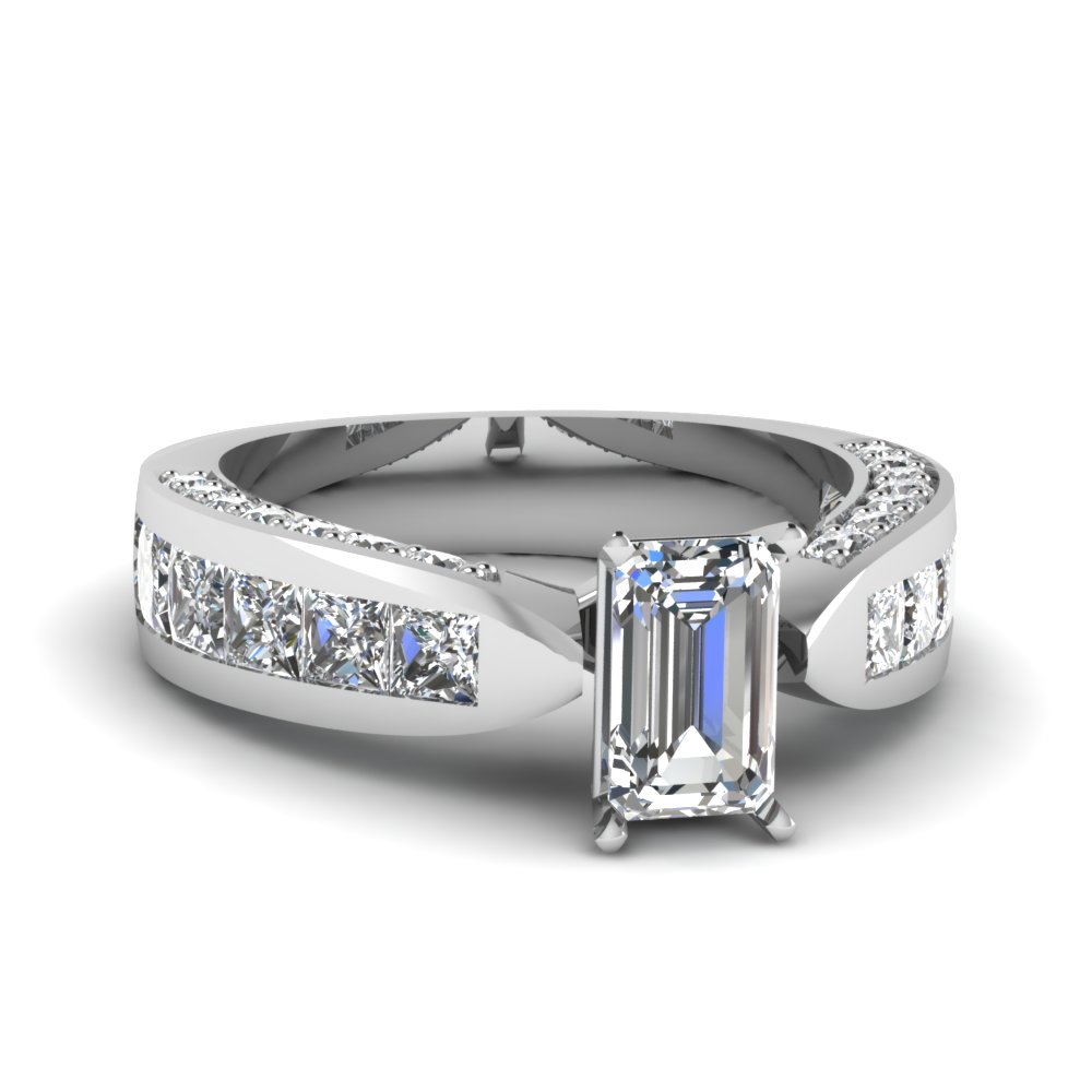  Princess  Cut  Diamond  Channel Set  Shank Wedding  Ring  For 