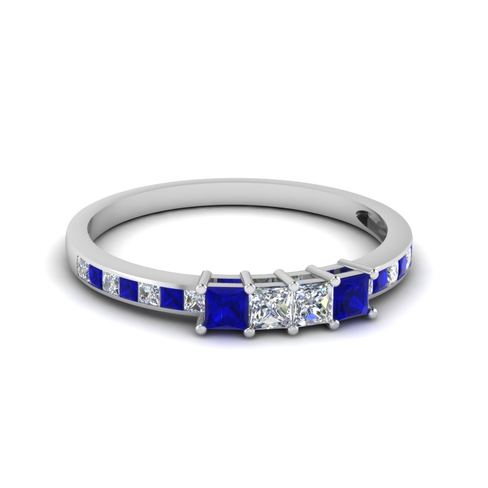 channel set princess cut diamond anniversary band with sapphire in 14K white gold FDENS3022BGSABL NL WG 30